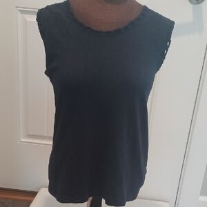 Talbots Navy Blue Sleeveless Embroided Cotton Tee, Size SP